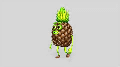 Cartoon Pineapple Walk Loop on Alpha Channel Stockbeeldmateriaal 151004526