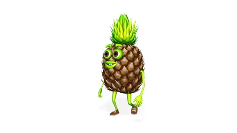 Cartoon Pineapple Walk Loop on White Background Stock Footage 151004226