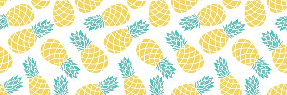 Cartoon pineapple on a white background, horizontal seamless pattern Stock Illustration