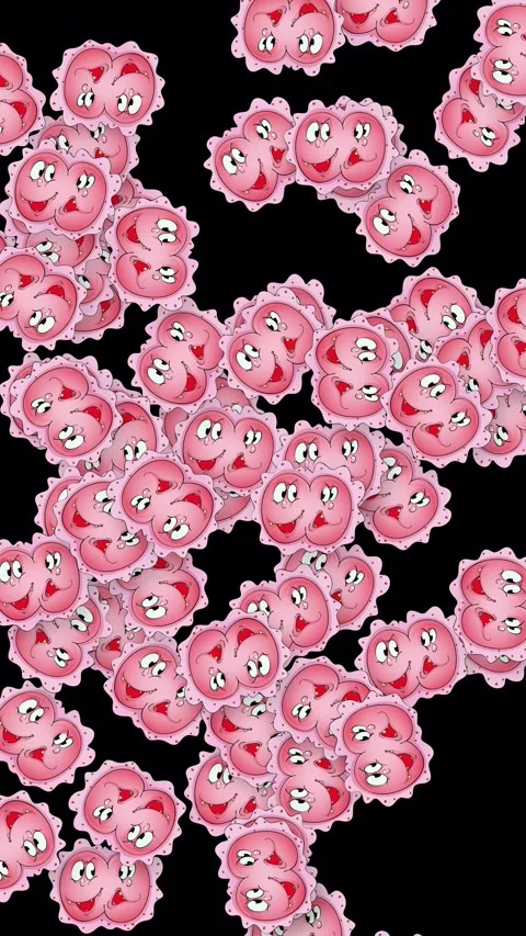 Cartoon Pink Bacteria Cells Falling on Black Background Stock Footage 341378687