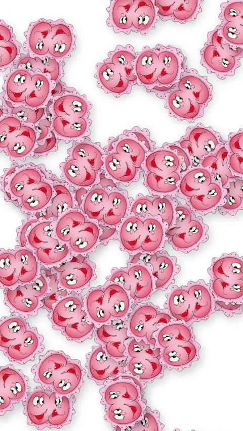 Cartoon Pink Bacteria Characters Falling Against a White Background Stock Footage 341307274