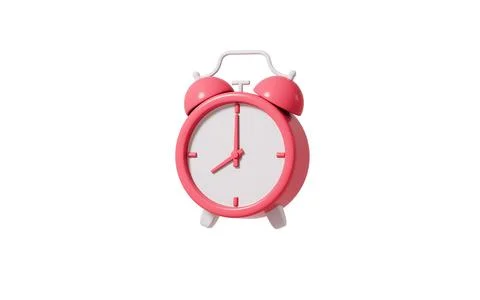 Cartoon pink clock in the white background, 3d rendering. イラスト素材