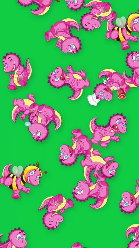 Cartoon Pink Dinosaurs Falling Downward on a Green Screen Background Stock Footage 340968461