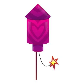 Cartoon pink firecracker launch, vector firework rocket pink petard with a lit Stock Illustration