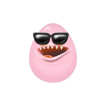 Cartoon pink monster easter egg with black sunglasses cartoon characters Stock Illustration