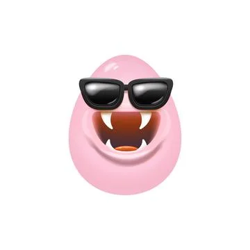 Cartoon pink monster easter egg with black sunglasses cartoon characters Stock Illustration