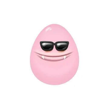 Cartoon pink monster easter egg with black sunglasses cartoon characters Stock Illustration