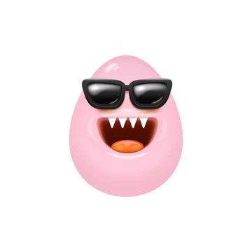 Cartoon pink monster easter egg with black sunglasses cartoon characters Stock Illustration