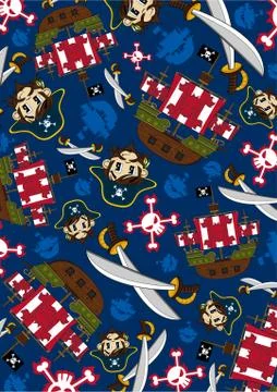 Cartoon Pirate and Ship Pattern Illustrazione stock