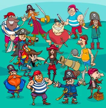 Cartoon pirate characters group Stock Illustration