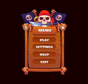 Cartoon pirate game ui menu interface app window Illustrazione stock