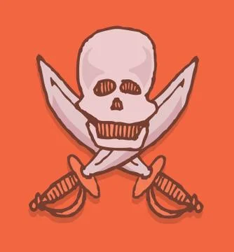 Cartoon pirate icon / skull and swords emblem Stock Illustration