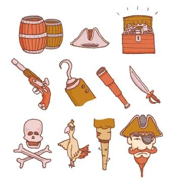 Cartoon pirate objects set 스톡 일러스트