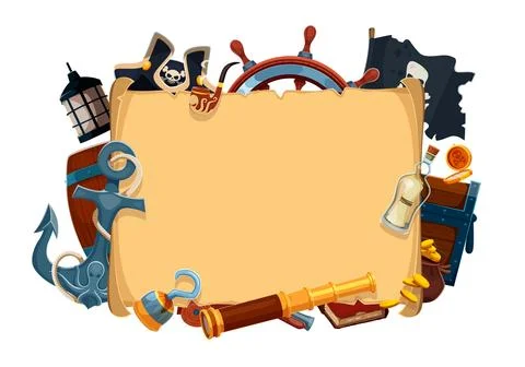 Cartoon pirate old paper scroll banner with anchor Ilustración de archivo