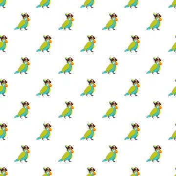 Cartoon pirate parrot seamless pattern on white background 库存插图