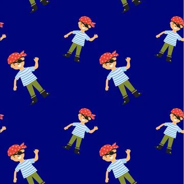 Cartoon pirate pattern on blue background Illustrazione stock