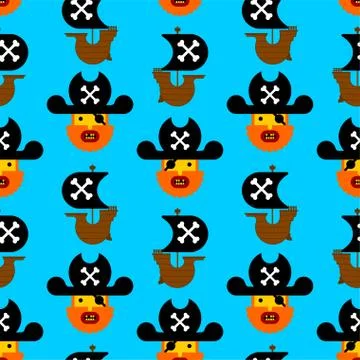 Cartoon pirate pattern seamless. filibuster background. Baby fabric texture.  Illustrazione stock