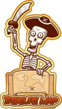Cartoon Pirate Skeleton Treasure Map Stock Illustration