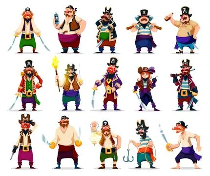 Cartoon pirates crew members vector characters Stock Illustration