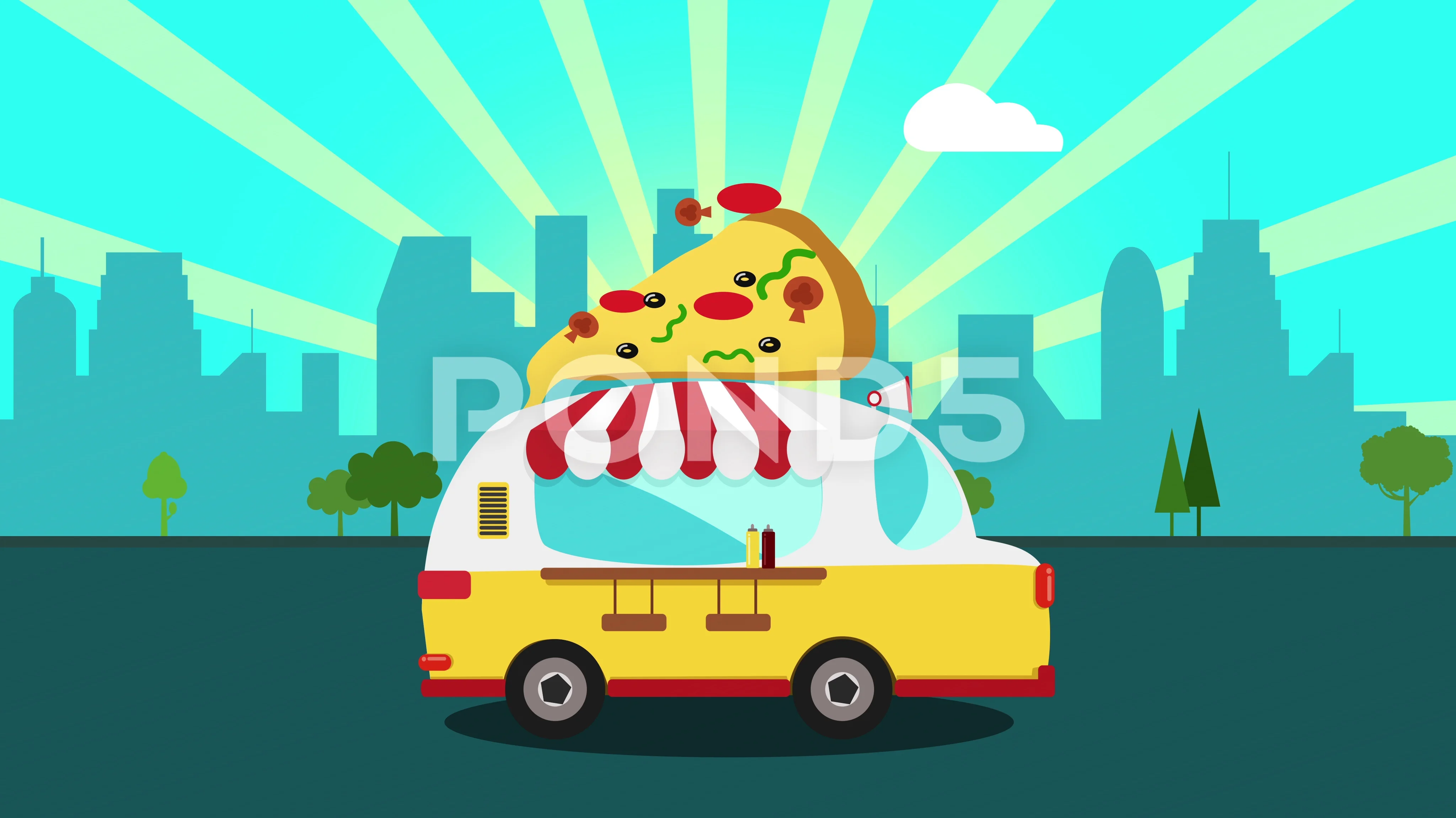 Cartoon Pizza Car in the city. Colorful ... | Stock Video | Pond5