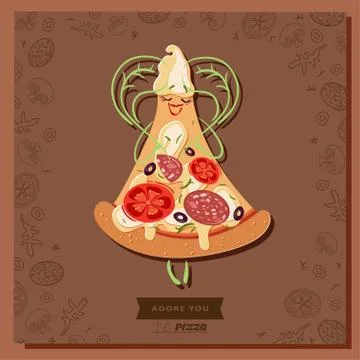Cartoon pizza character slice Stock Illustration