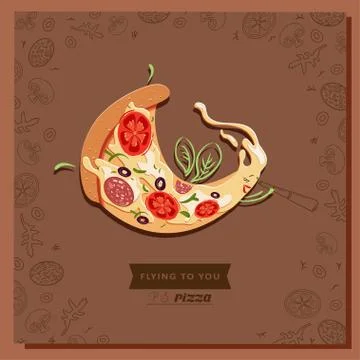 Cartoon pizza character slice. Stock Illustration