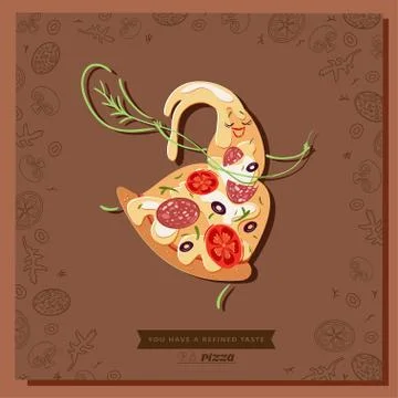 Cartoon pizza character slice. Stock Illustration