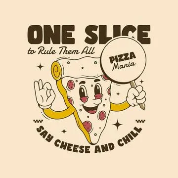 Cartoon pizza slice with fun face and cheerful mood Stock Illustration