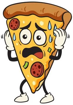 Cartoon Pizza Slice with Surprised Expression Stock Illustration