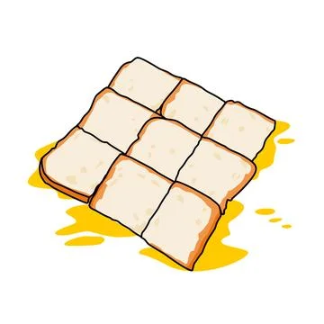 A cartoon of plain bread toast on wok with melted butter for breakfast menu isso Stock Illustration