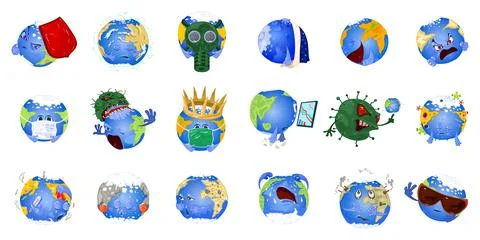 Cartoon planet character set Stock Illustration