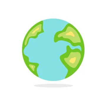 Cartoon planet earth. Simple globe with blue seas and green continents Stock Illustration