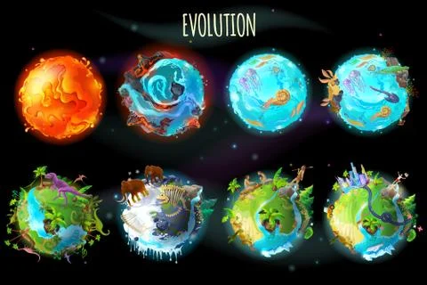 Cartoon planet evolution game design set Stock Illustration