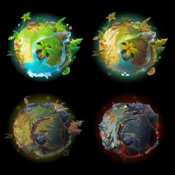 Cartoon planet evolution game design set Stock Illustration