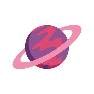 Cartoon planet with ring orbiting through space Stock Illustration