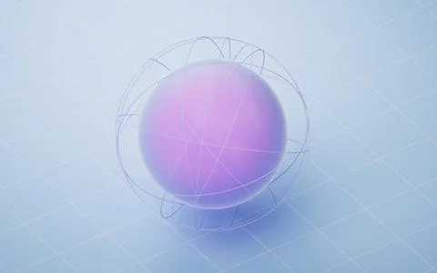 Cartoon planet sphere with lines surrounding, 3d rendering. イラスト素材
