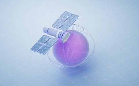Cartoon planet sphere with satellite, 3d rendering. Stock Illustration