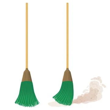 Cartoon plastic broom set. A broom sweeps dust and dirt. Household, cleaning Illustrazione stock