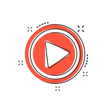 Cartoon play button icon in comic style. Play illustration pictogram. Click s 스톡 일러스트