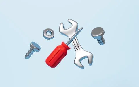 Cartoon pliers, screwdriver, spanner, hacksaw and so on repair tool, 3d ren.. Stock Illustration