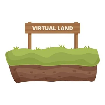 Cartoon of a plot of land with a virtual land sign, symbolizing digital real Ilustración de archivo