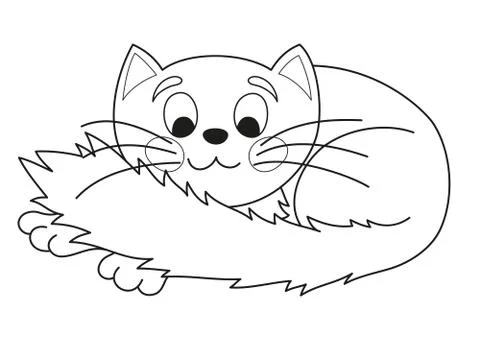 Cartoon plump kitty, vector illustration of funny cute cat, coloring book Stock Illustration