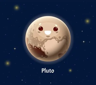 Cartoon Pluto dwarf planet character with craters Stock Illustration