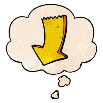 Cartoon pointing arrow and thought bubble in grunge texture pattern style Stock Illustration