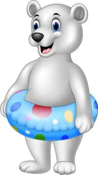 Cartoon polar bear with inflatable ring Stock Illustration