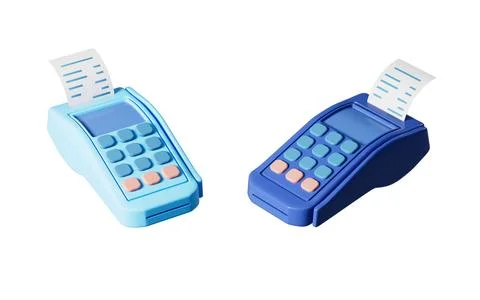 Cartoon pos machine model, pay terminal, 3d rendering. Illustrazione stock