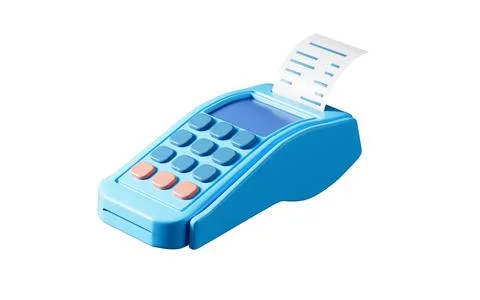 Cartoon pos machine model, pay terminal, 3d rendering. Illustrazione stock