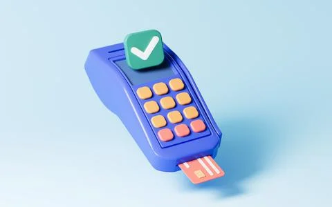 Cartoon pos machine model, pay terminal, 3d rendering. Illustrazione stock