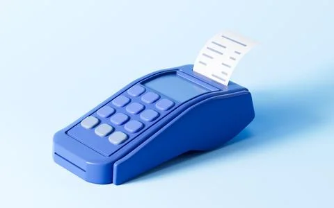 Cartoon pos machine model, pay terminal, 3d rendering. Illustrazione stock