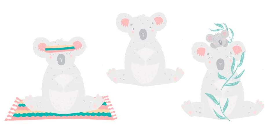 Cartoon poster with koala, flat vector illustration art. Koala is doing yoga Stock Illustration